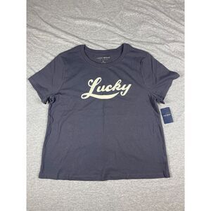 Lucky Brand Los Angeles Women's Embroidered Scripted Lucky Gray T-Shirt Size XL